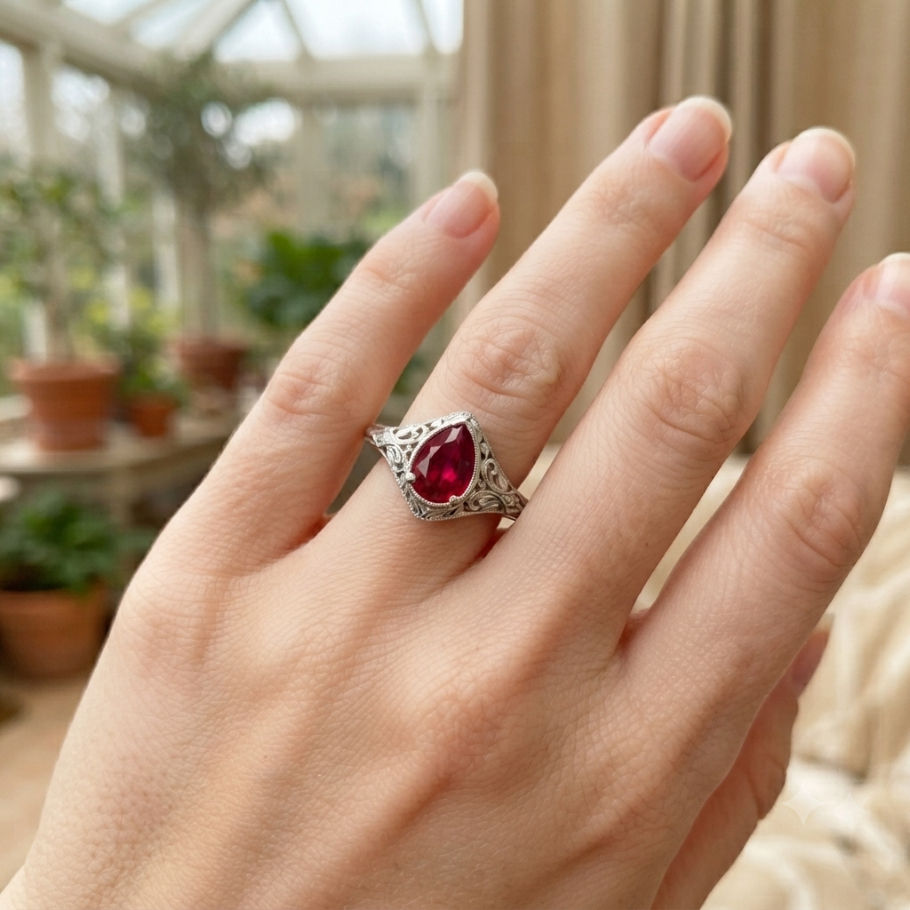 RUBY PEAR-CUT WEDDING VINTAGE RING