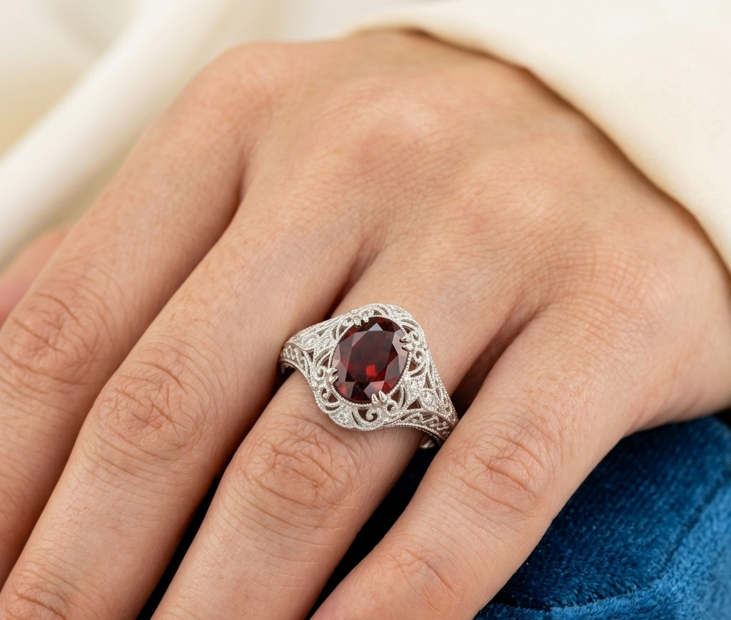 RUBY OVAL-CUT VINTAGE WEDDING RING