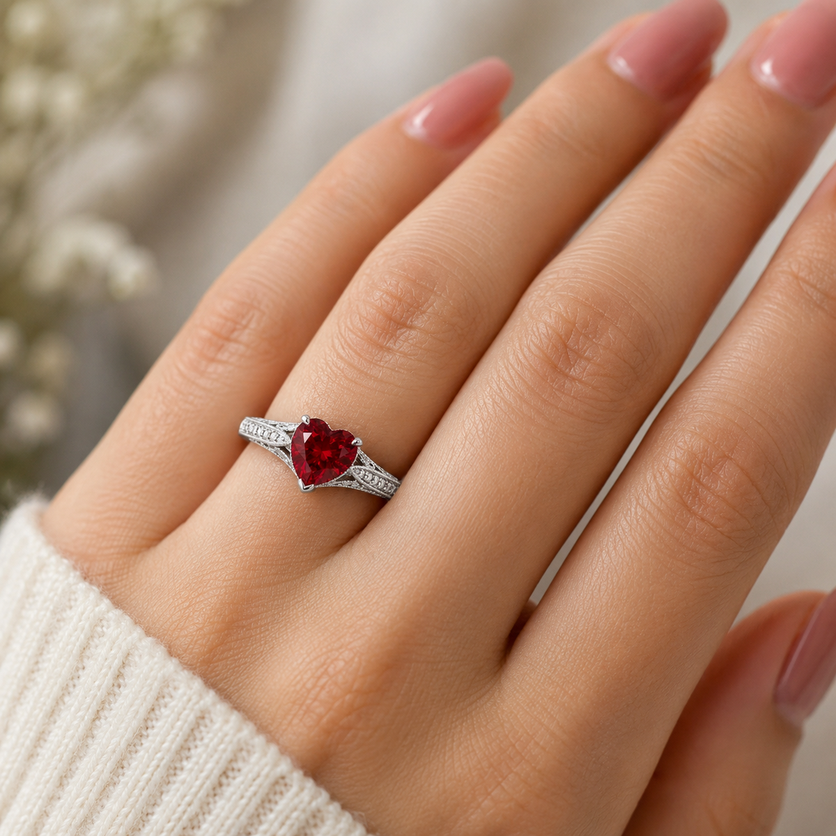 RUBY HEART-CUT VINTAGE WEDDING RING