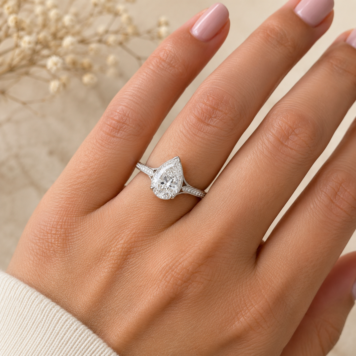 PEAR DIAMOND VINTAGE WEDDING RING