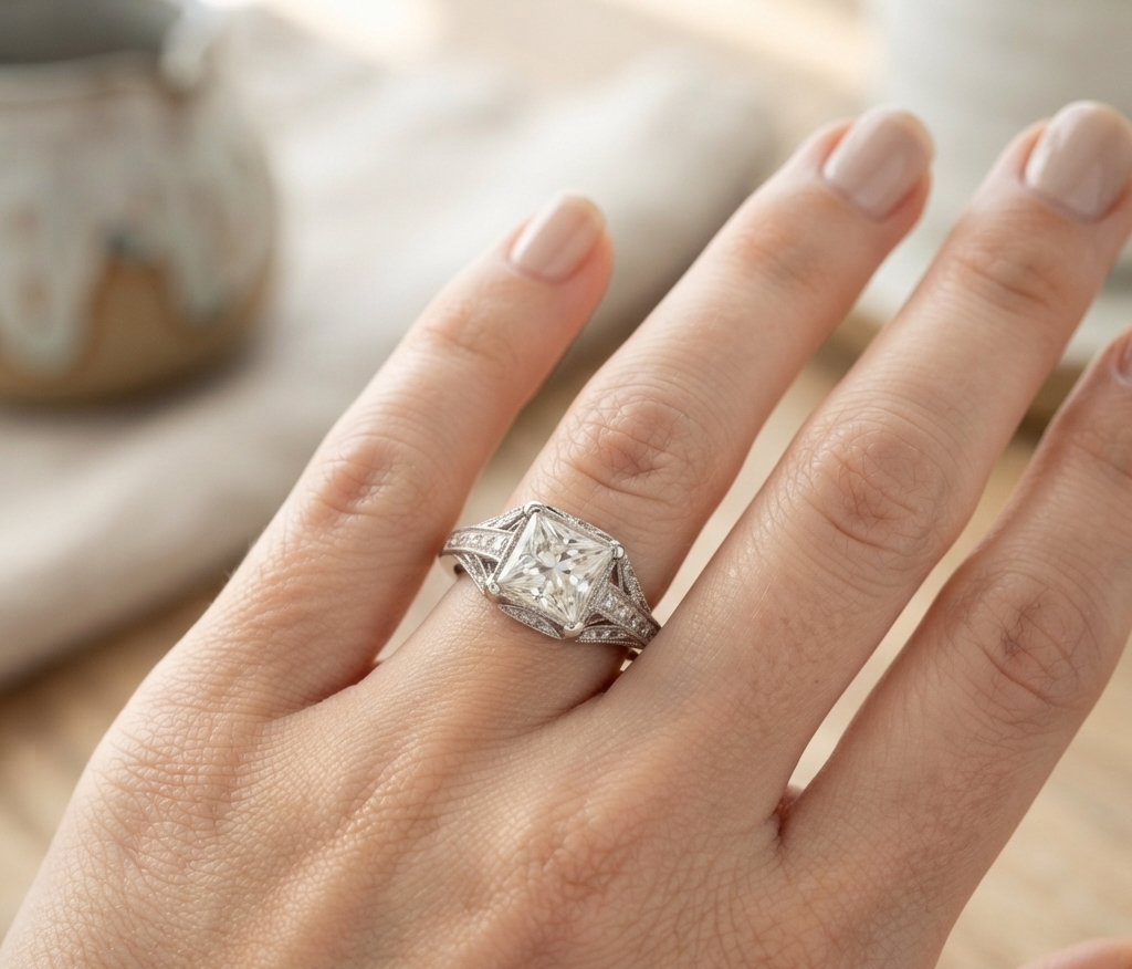 PRINCESS DIAMOND VINTAGE ENGAGEMENT RING
