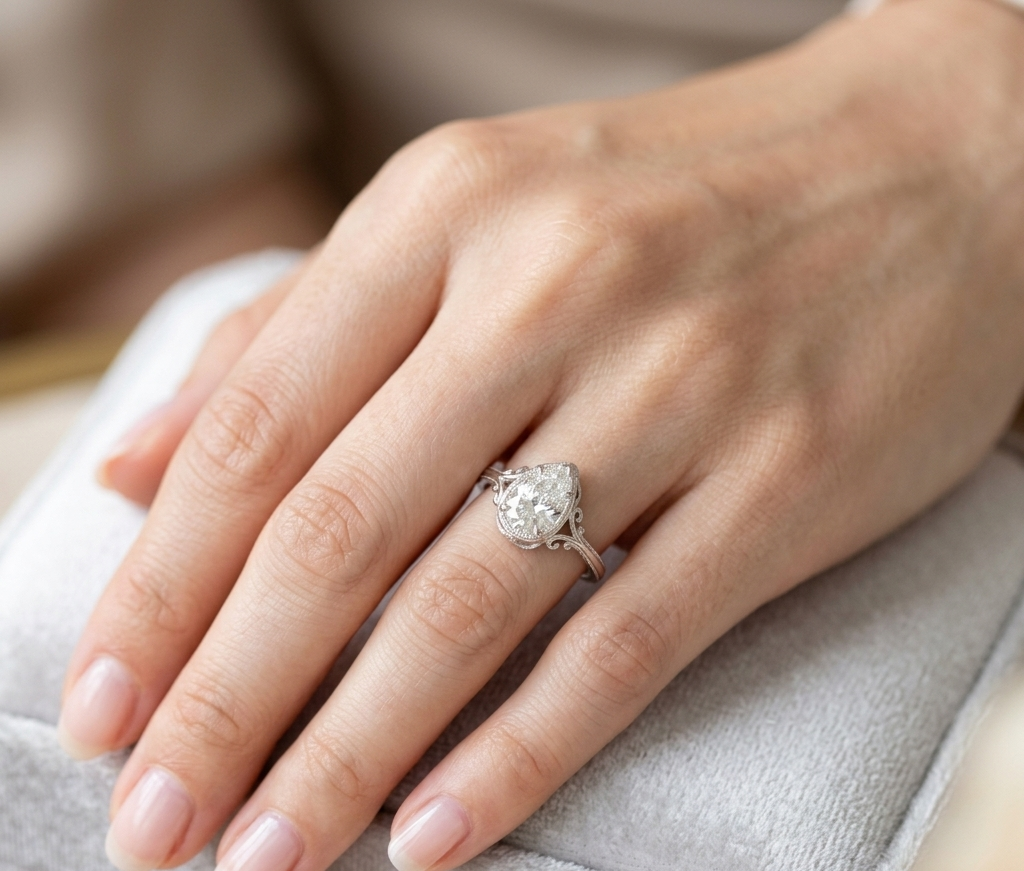 PEAR DIAMOND VINTAGE WEDDING RING