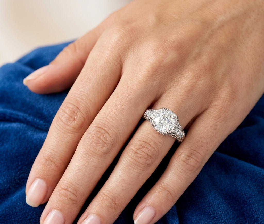 CUSHION DIAMOND VINTAGE WEDDING RING