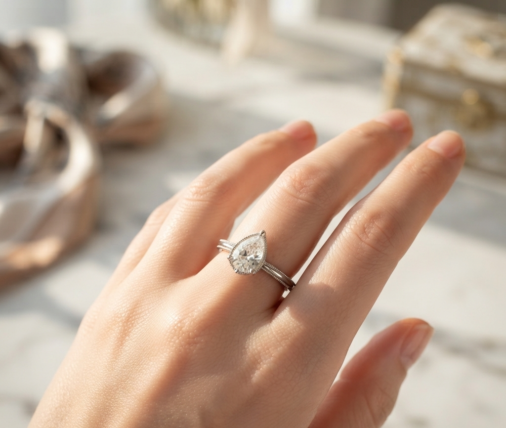 PEAR DIAMOND VINTAGE WEDDING RING