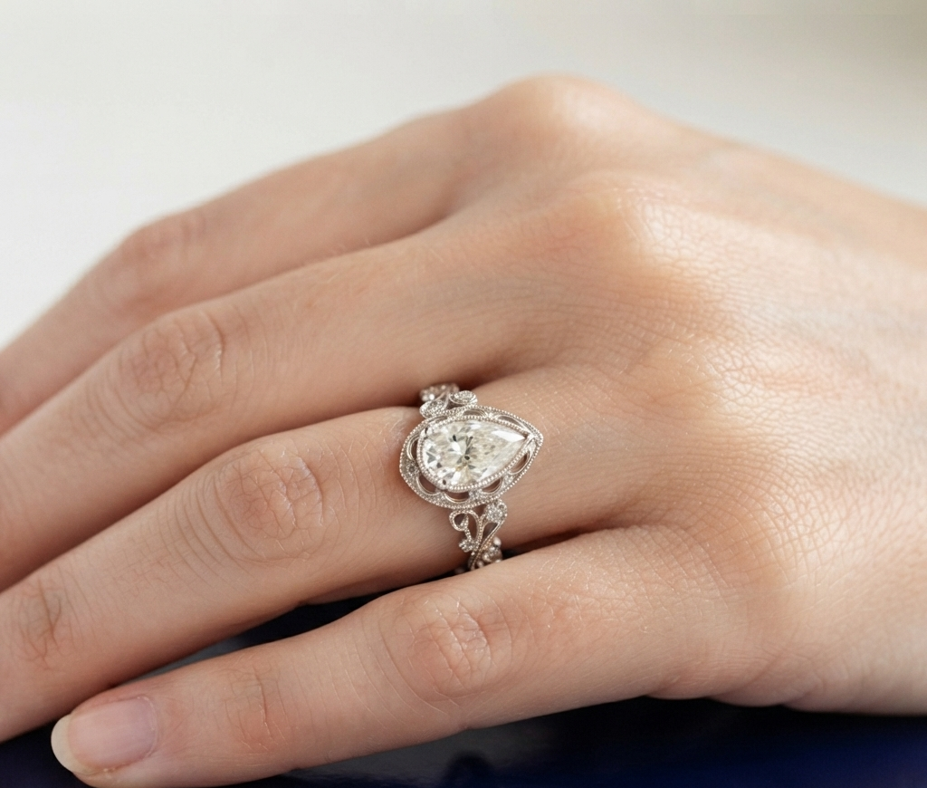 VINTAGE PEAR DIAMOND WEDDING RING