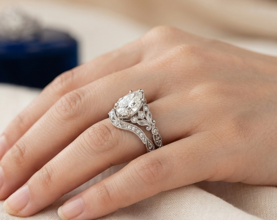 PEAR DIAMOND VINTAGE RING SET