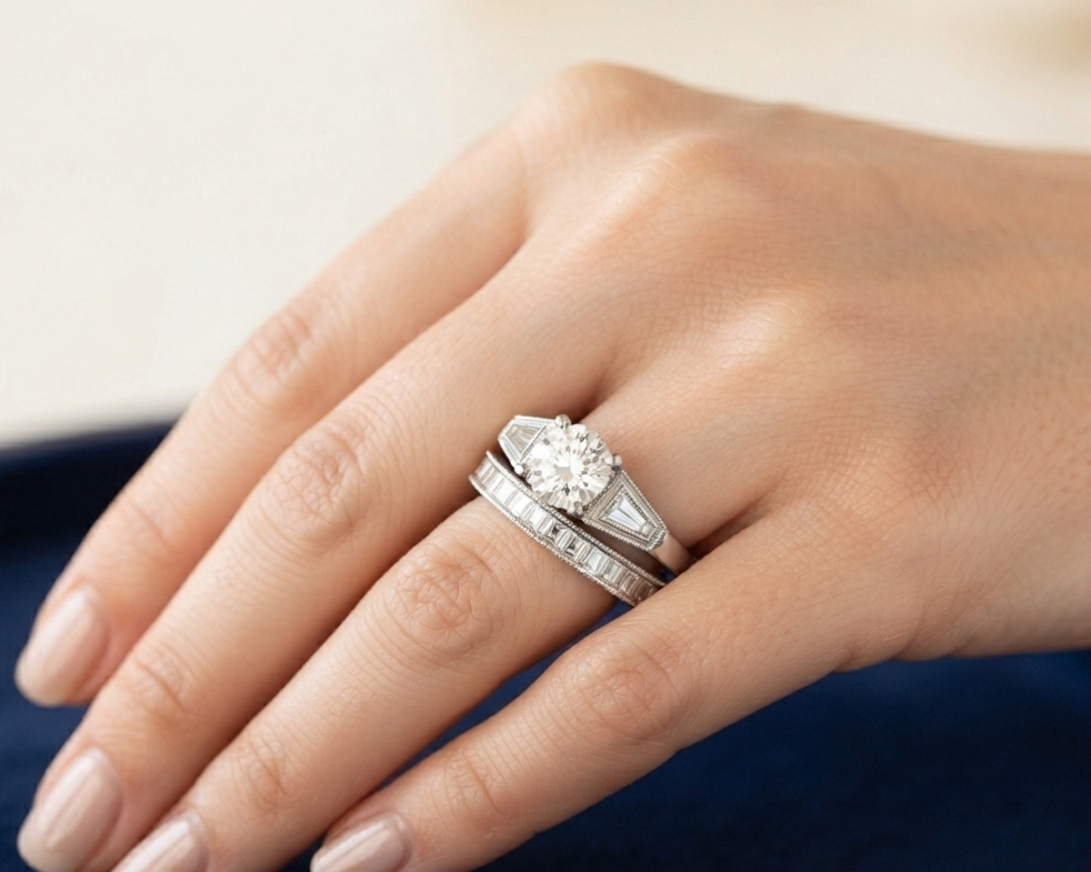 VINTAGE ROUND DIAMOND RING SET