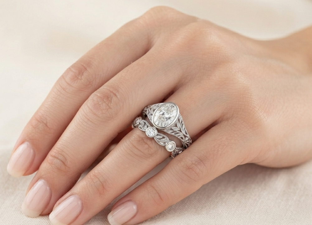 OVAL DIAMOND VINTAGE RING SET