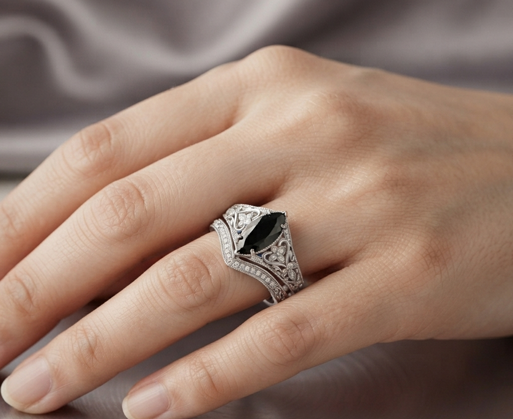 BLACK MARQUISE-CUT VINTAGE RING SET
