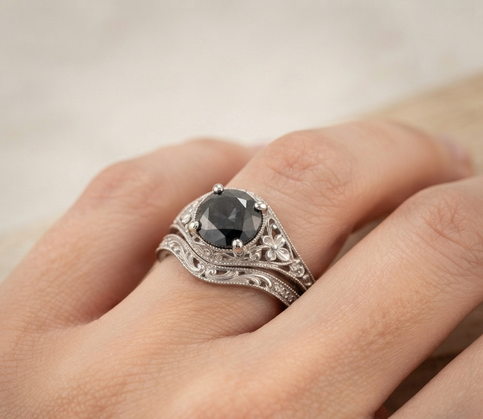 BLACK ROUND-CUT VINTAGE RING SET