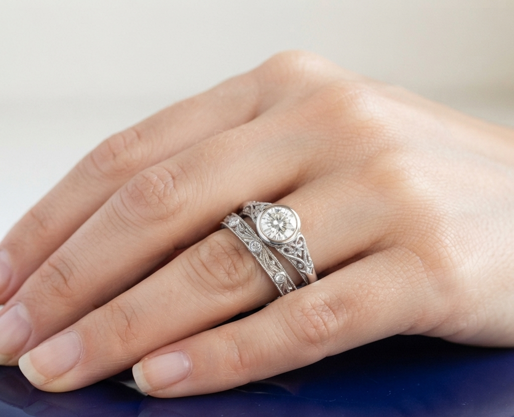 VINTAGE ROUND DIAMOND RING SET