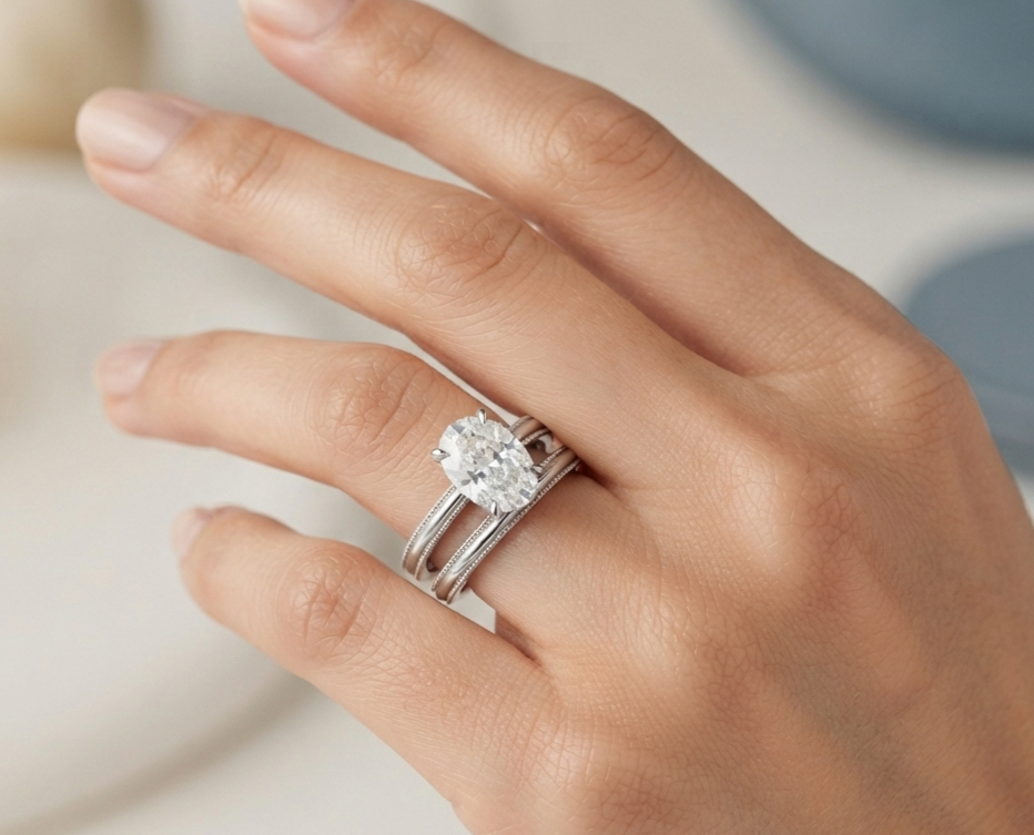 OVAL DIAMOND VINTAGE RING SET