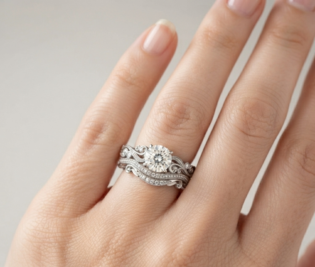 VINTAGE ROUND DIAMOND RING SET