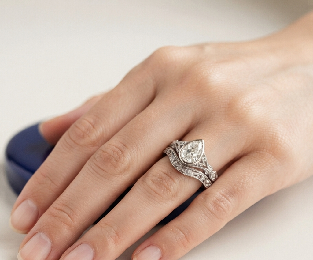 VINTAGE PEAR DIAMOND RING SET