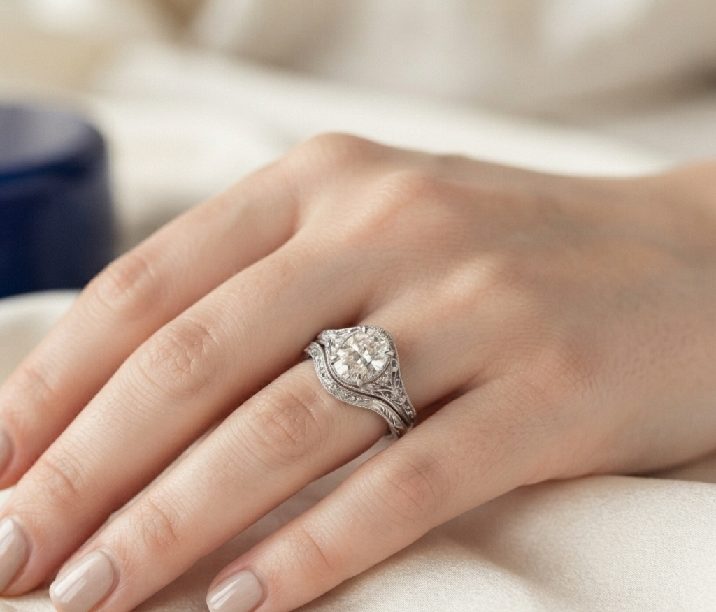 OVAL DIAMOND VINTAGE RING SET