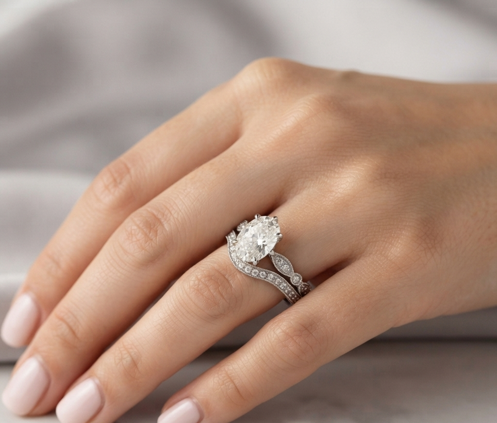 VINTAGE OVAL DIAMOND RING SET