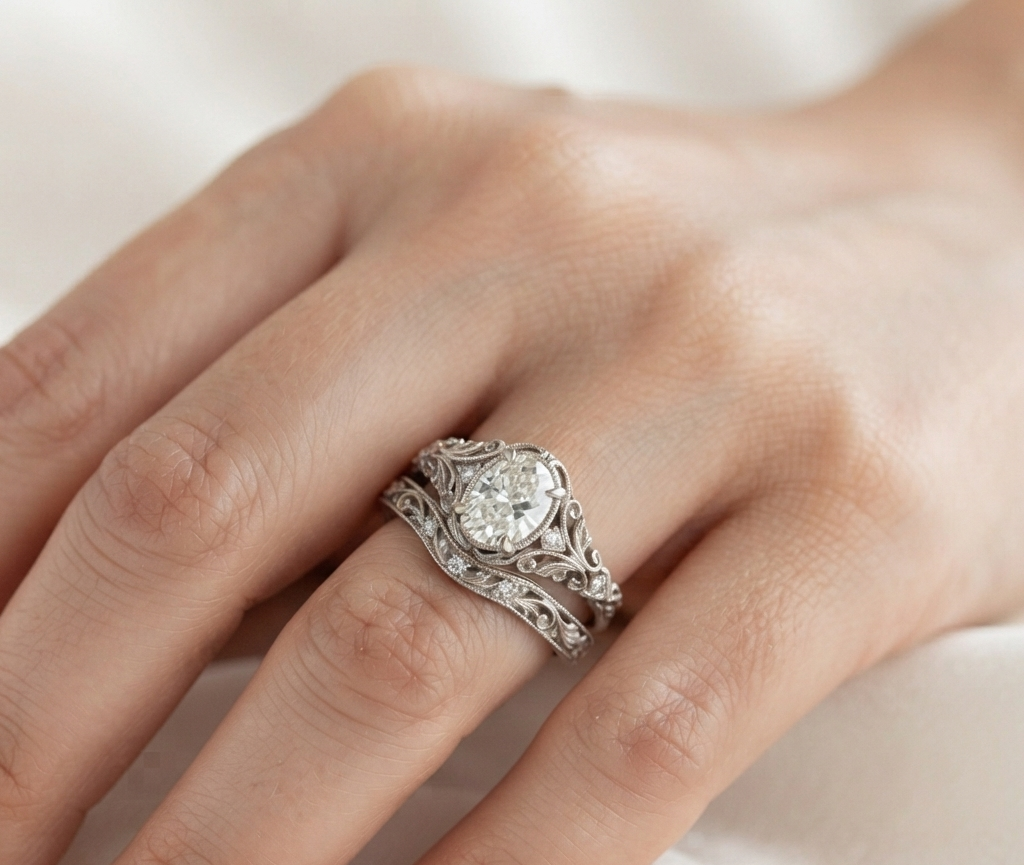 OVAL DIAMOND VINTAGE RING SET