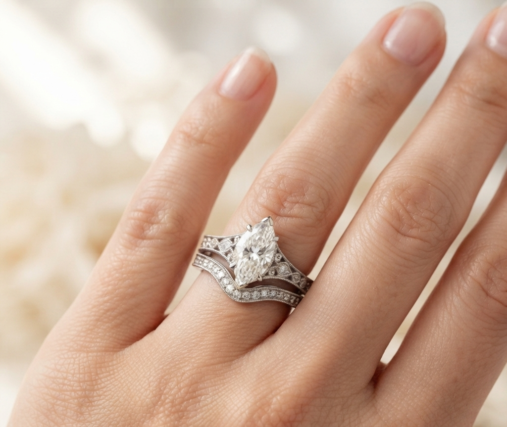 VINTAGE MARQUISE DIAMOND RING SET