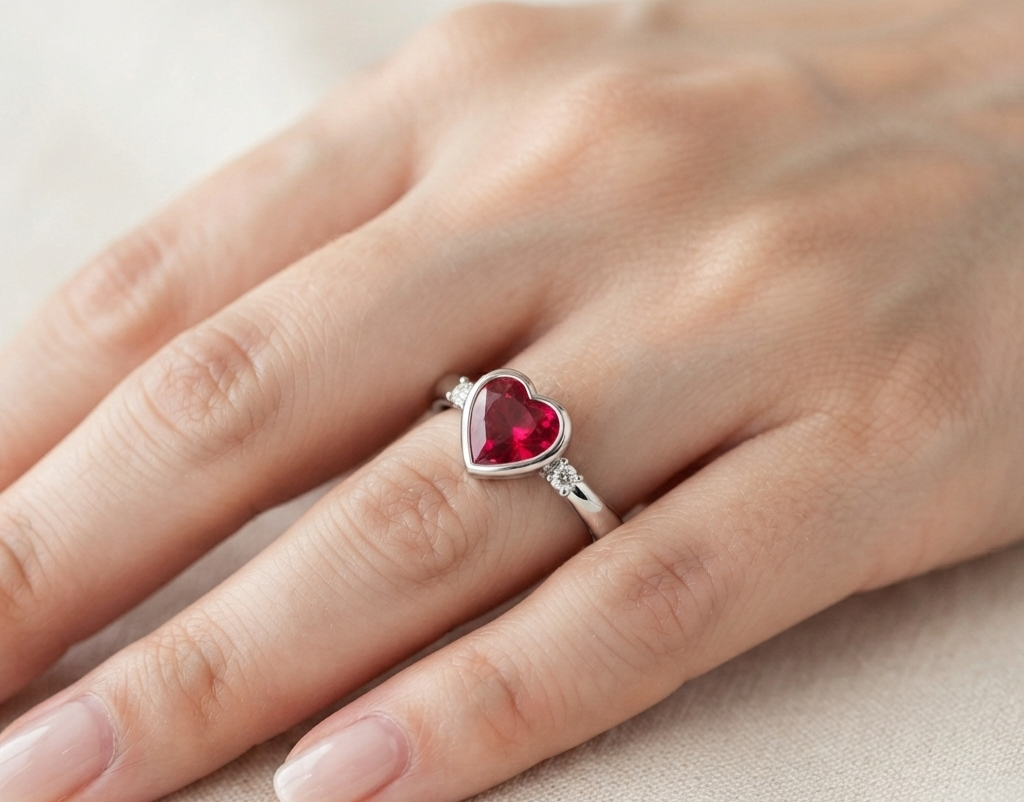 RUBY HEART-CUT SOLITAIRE ENGAGEMENT RING