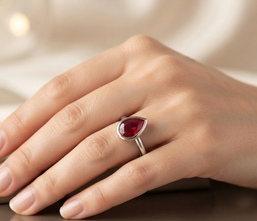 RUBY PEAR-CUT SOLITAIRE ENGAGEMENT RING