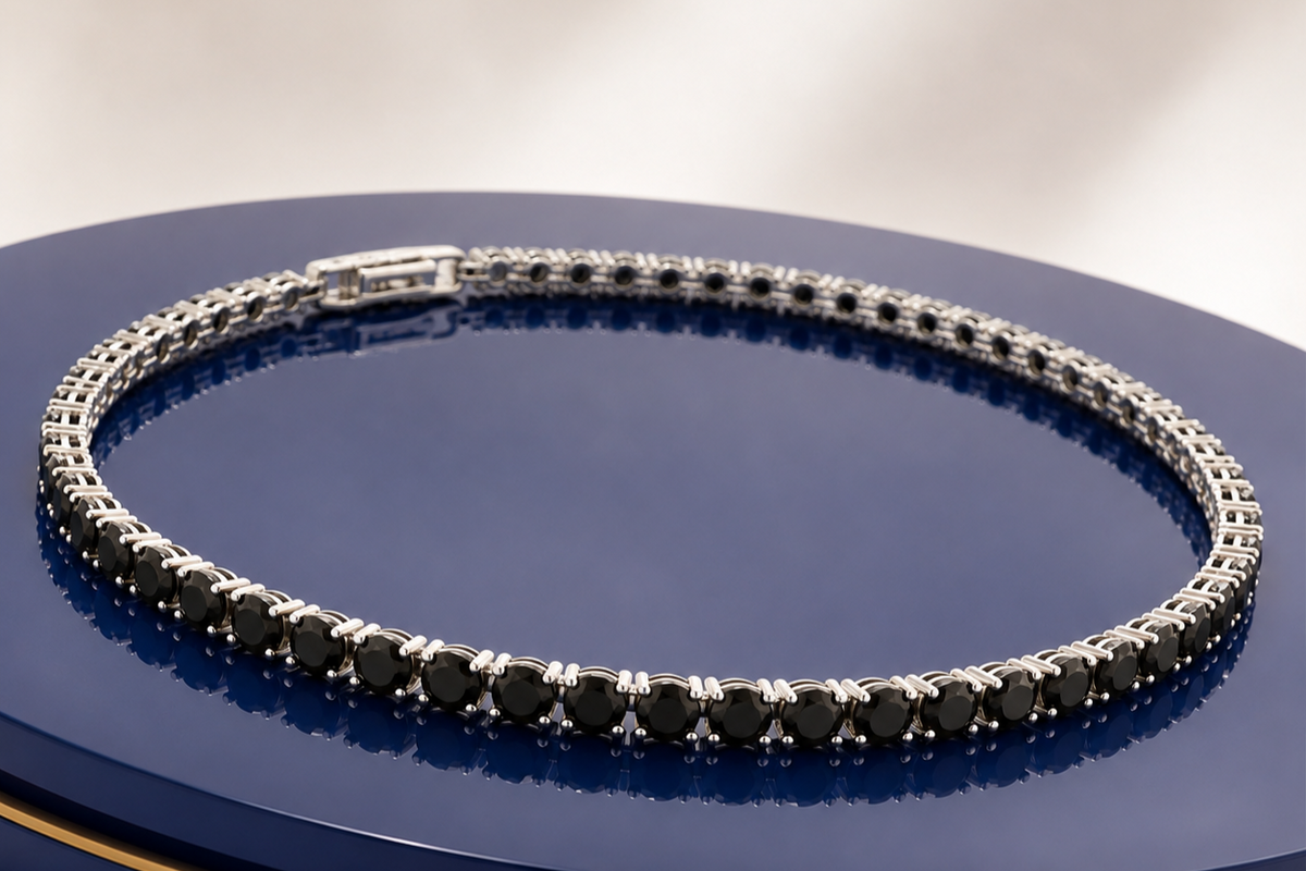 BLACK ROUND-CUT TENNIS NECKLACE