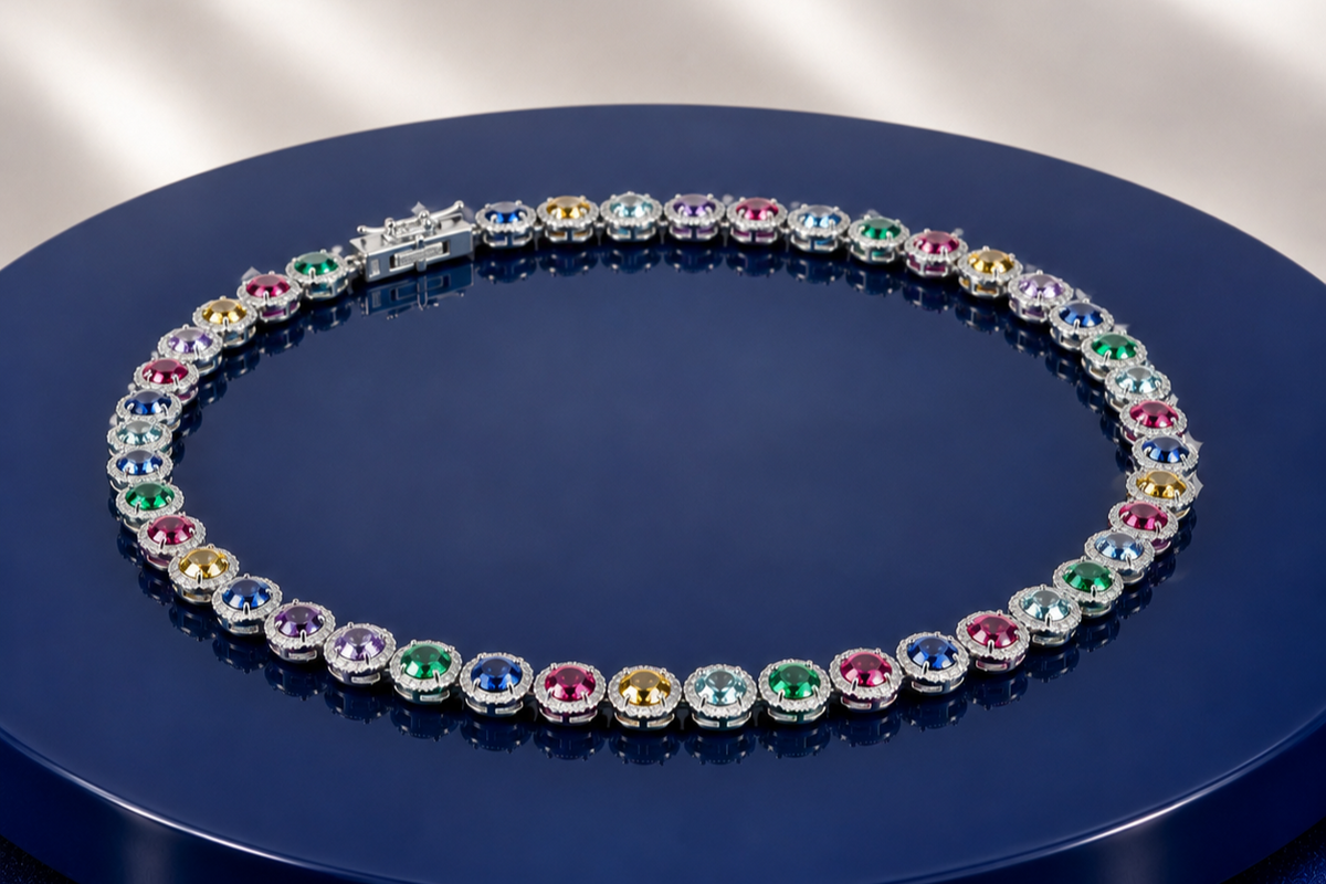 MULTI-GEMSTONE TENNIS NECKLACE`