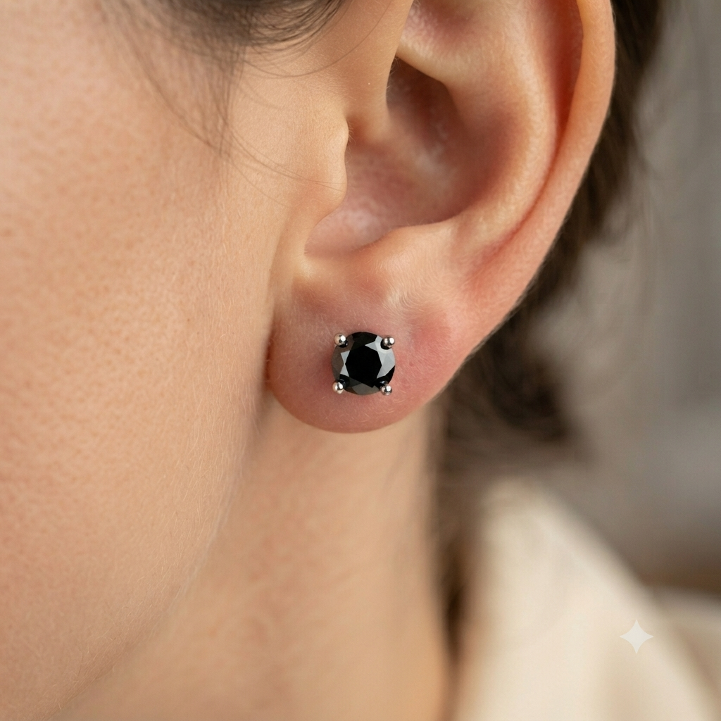 BLACK ROUND DIAMOND STUD EARINGS