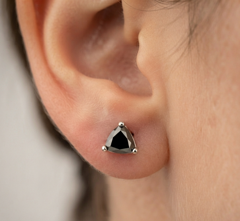 BLACK TRILLION DIAMOND STUD EARINGS