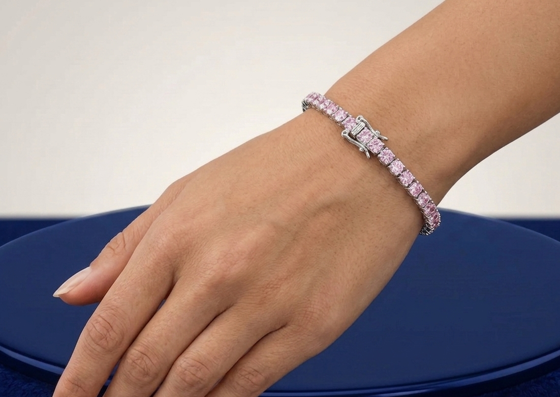 PINK ROUND DIAMOND TENNIS BRACELET