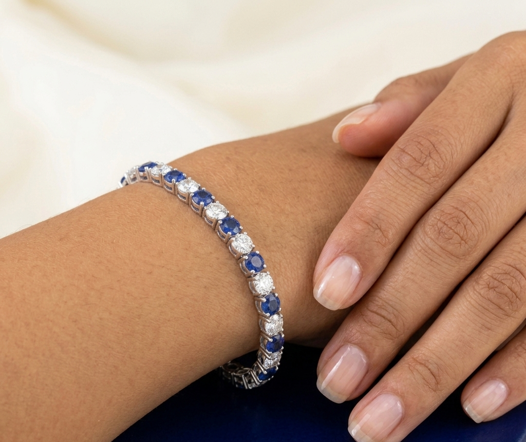 BLUE SAPPHIRE ROUND-CUT TENNIS BRACELET