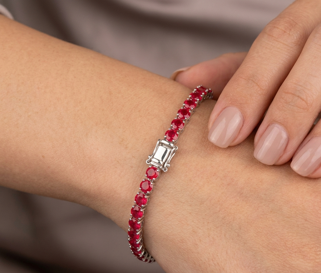 RUBY ROUND DIAMOND TENNIS BRACELET