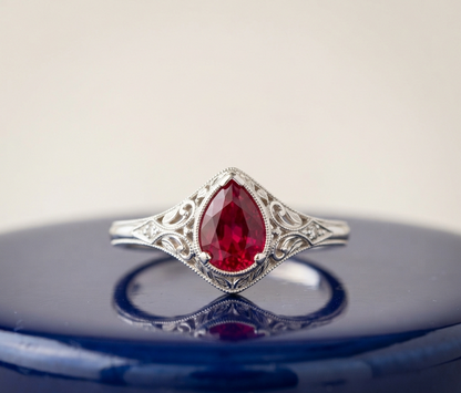 RUBY PEAR-CUT WEDDING VINTAGE RING