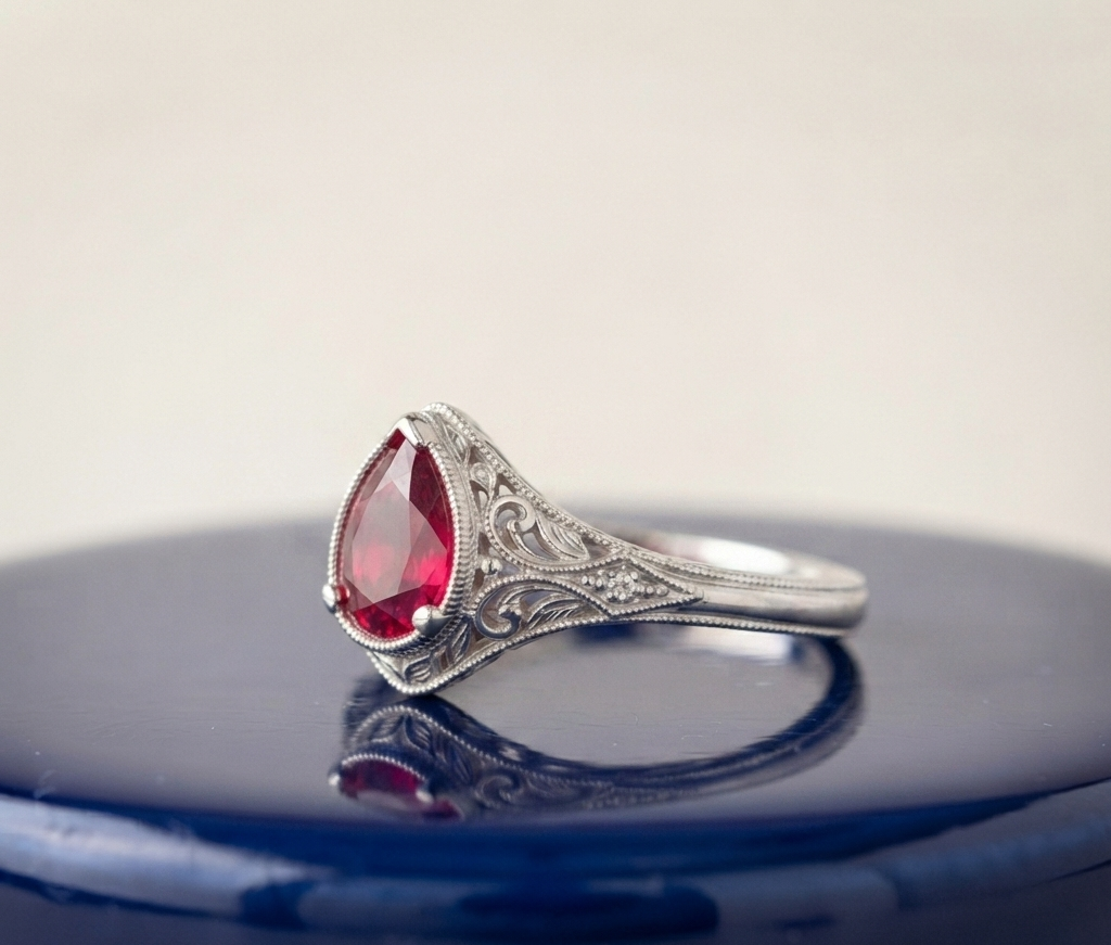 RUBY PEAR-CUT WEDDING VINTAGE RING