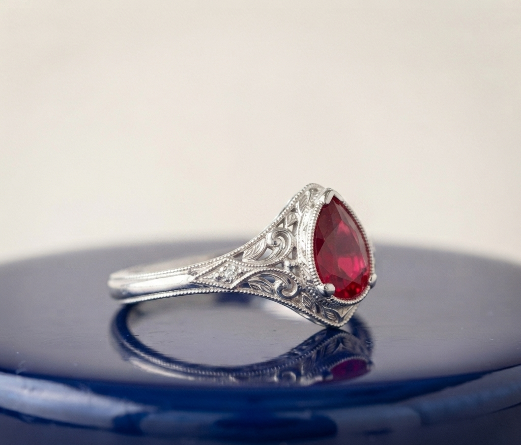 RUBY PEAR-CUT WEDDING VINTAGE RING