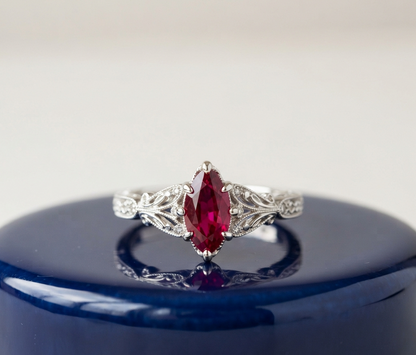 RUBBY MARQUISE-CUT VINTAGE ENGAGEMENT RING