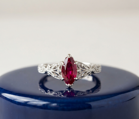 RUBBY MARQUISE-CUT VINTAGE ENGAGEMENT RING