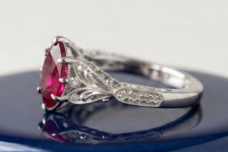 RUBBY MARQUISE-CUT VINTAGE ENGAGEMENT RING