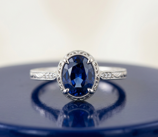 BLUE SAPPHIRE OVAL-CUT VINTAGE ENGAGEMENT RING