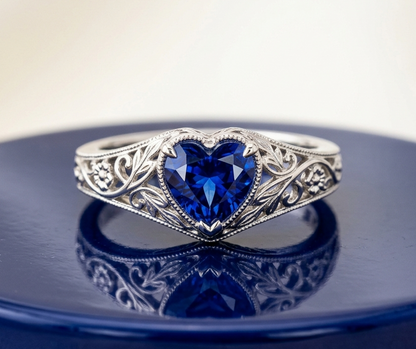 BLUE SAPPHIRE HEART-CUT VINTAGE WEDDING RING