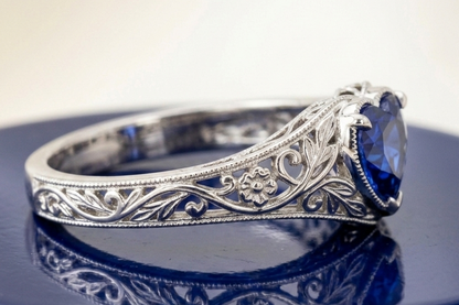 BLUE SAPPHIRE HEART-CUT VINTAGE WEDDING RING
