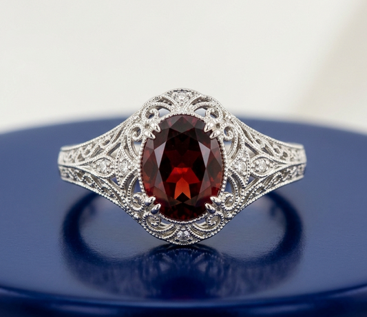 RUBY OVAL-CUT VINTAGE WEDDING RING