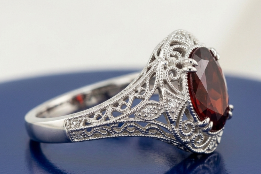 RUBY OVAL-CUT VINTAGE WEDDING RING