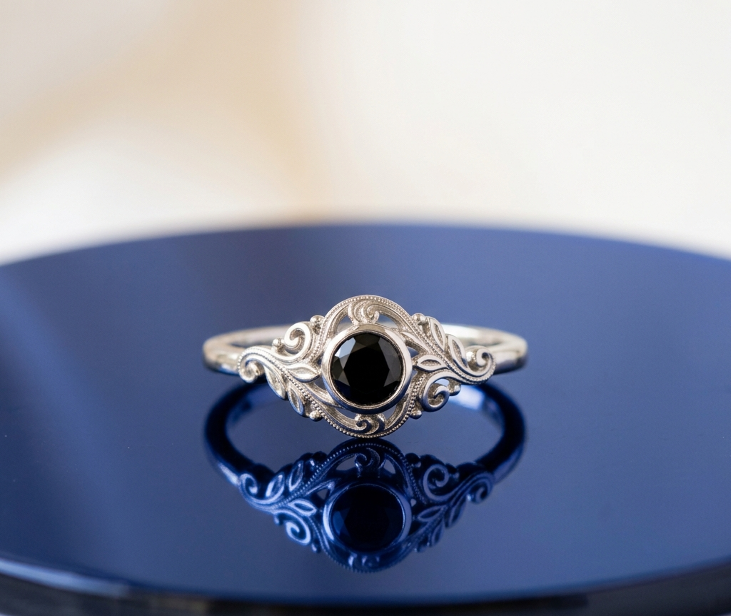 BLACK ROUND-CUT VINTAGE ENGAGEMENT RING