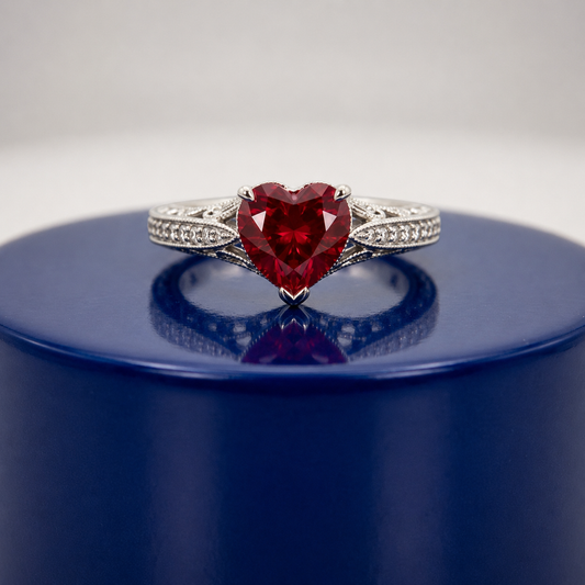 RUBY HEART-CUT VINTAGE WEDDING RING