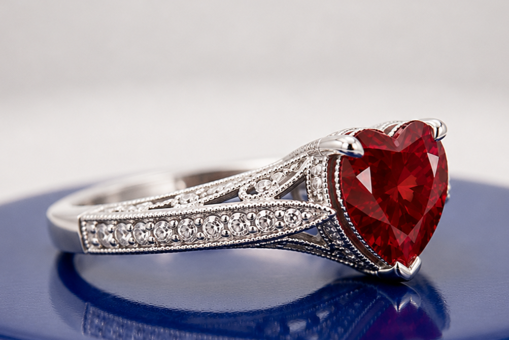 RUBY HEART-CUT VINTAGE WEDDING RING