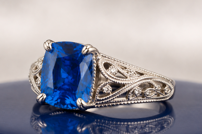 BLUE SAPPHIRE CUSHION-CUT VINTAGE ENGAGEMENT RING