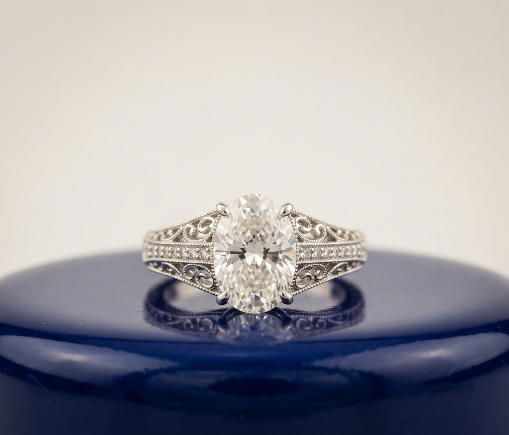 VINTAGE OVAL DIAMOND WEDDING RING