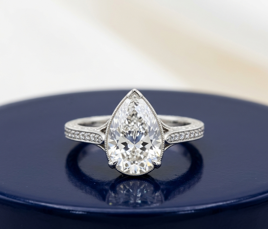 PEAR DIAMOND VINTAGE WEDDING RING