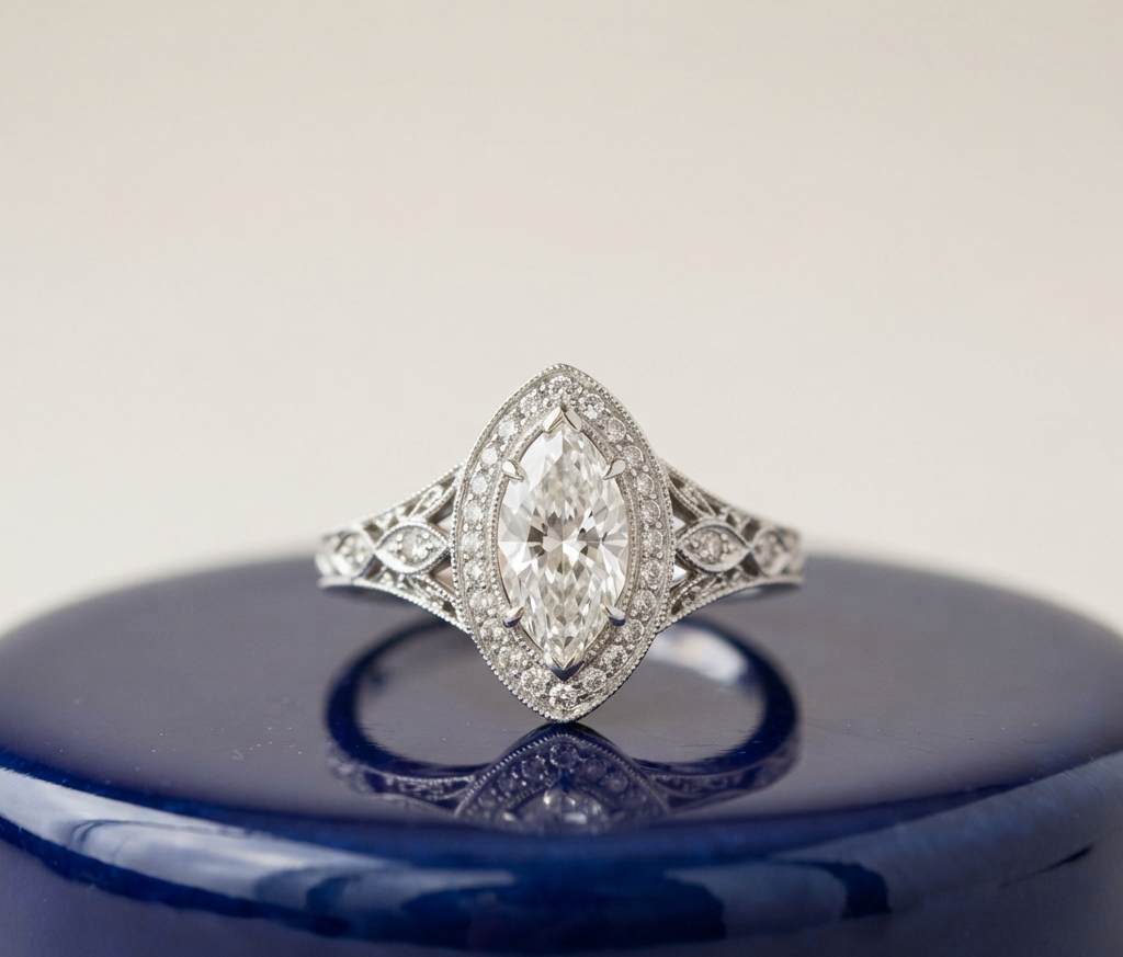 MARQUISE DIAMOND VINTAGE WEDDING RING