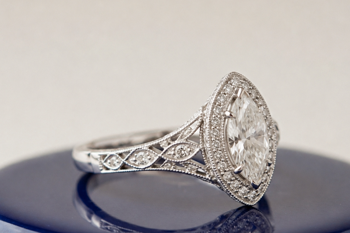MARQUISE DIAMOND VINTAGE WEDDING RING